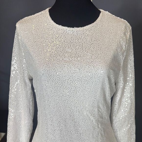 Women’s White Long Sleeve Sequin Formal Prom Party Dress Zip Back Size M NWOT - Picture 3 of 14